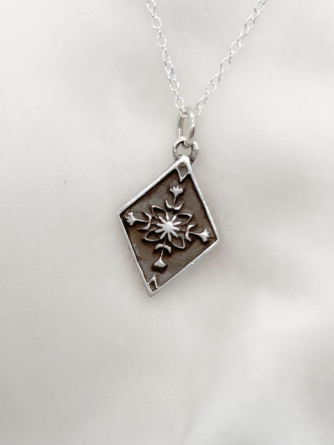 Sterling Silver Small Teeny Weeny Diamond Shaped Tag Pendant Necklace ...
