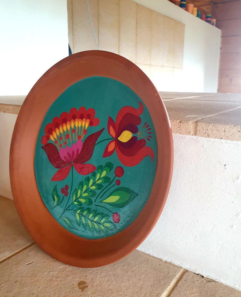 flowers painting colorful acrylic plate decoration furnishing clay coaster terracotta image 2