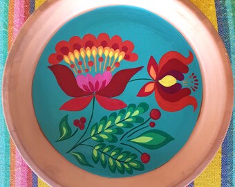 flowers painting colorful acrylic plate decoration furnishing clay coaster terracotta