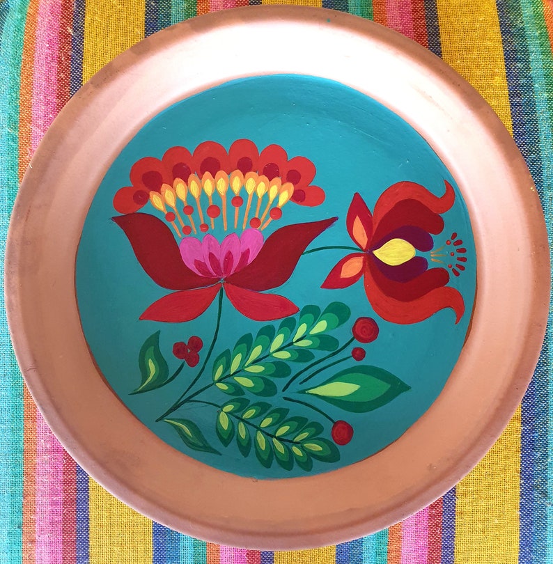 flowers painting colorful acrylic plate decoration furnishing clay coaster terracotta image 1