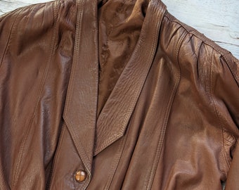 Brown vintage real leather jacket western style Cowboy boxy fit 90s 80s retro