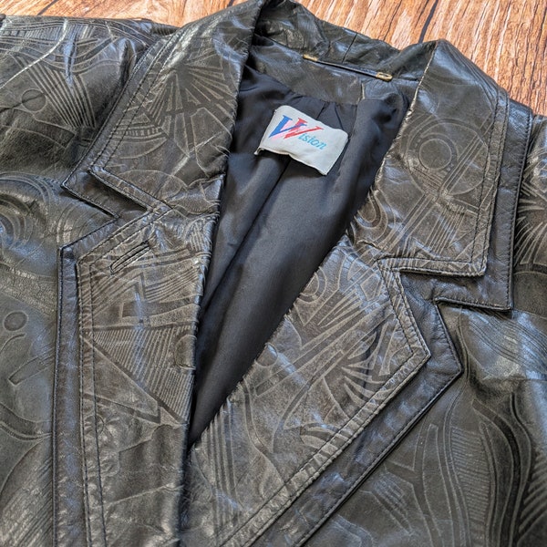 vintage Black real leather c and a jacket artistic Aestethic style 90s 80s