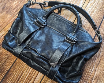 vintage Noir Francesco Biasia Véritable sac à main en cuir véritable rave goth Esthétique style grunge