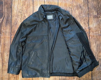 Vintage 90s Black Harrington Jacket L Minimalist Bomber Jacket