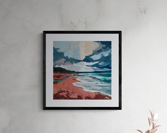 Pintura de playa sobre lienzo, arte de playa, decoración de pared de habitación, arte original