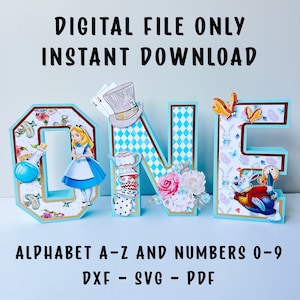 Archivo digital de letras 3D del alfabeto A a la Z y números del 0 al 9 en formato SVG, DXF, PDF para Cricut, corte láser, Silhouette Cameo.