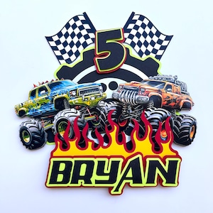 Personalized Monster Truck Car Racing Shaker BirthdayTheme Baby Boy Cake Topper, Birthday party.