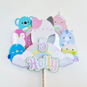 Personalized Squishmallow Squishy Squishmallows Birthday Theme Girl Shaker Cake Topper, Birthday party