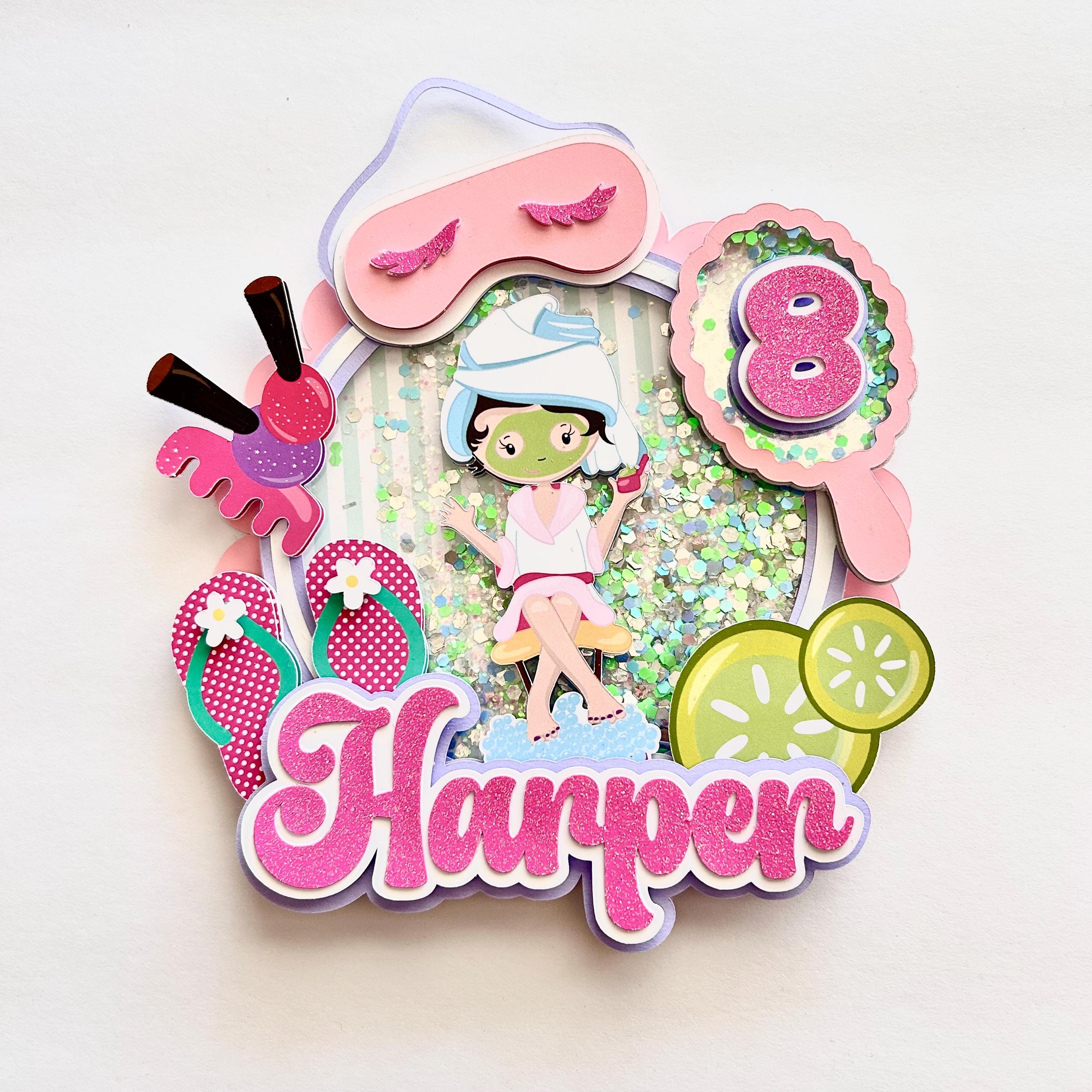 Personalized Spa Day Birthday Theme Girl Shaker Cake Topper, Cake Decoration.