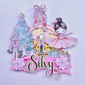 Personalized Nutcracker Ballerina Birthday Theme Girl Shaker Cake Topper, First Birthday Christmas party
