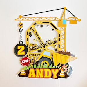 Personalized Construction Truck Excavator Bulldozer Shaker BirthdayTheme Baby Boy Cake Topper, Birthday party.