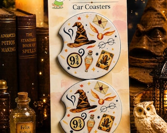 Wizard Car Coasters Set of 2, Absorbent Cup Holder Coasters, Magical Car Accessories, Fantasy Gift, Neoprene Car Coasters