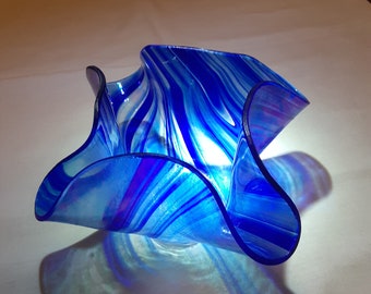 Beautiful unique iridescent glass sculpture made by Alaska artist Salli B. Signature etched by artist on the base. No chips or cracks.