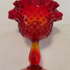 Vintage 1970s Fenton ruby amberina hobnail candy dish image 3