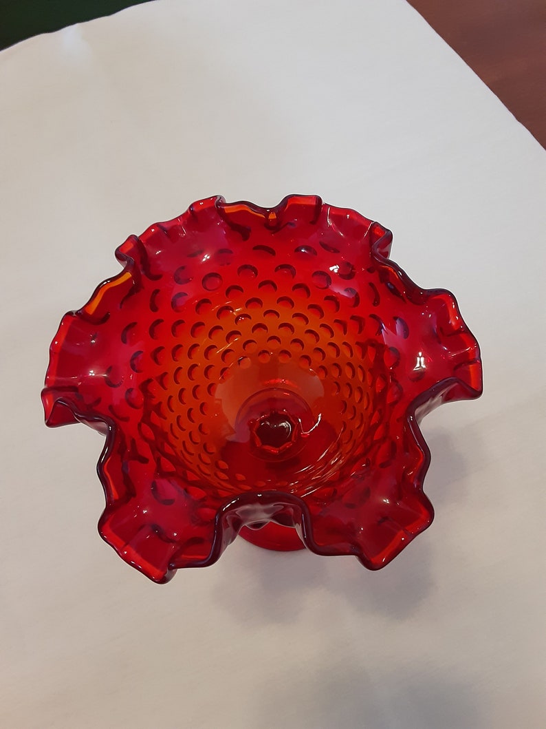 Vintage 1970s Fenton ruby amberina hobnail candy dish image 7