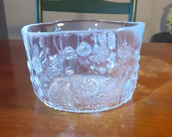Kosta Glassworks was founded in Sweden in 1742. This "Ulla" Wildflowers and Butterflies bowl was designed by Kjell Engman. Excellent cond.
