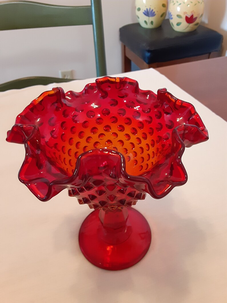 Vintage 1970s Fenton ruby amberina hobnail candy dish image 8