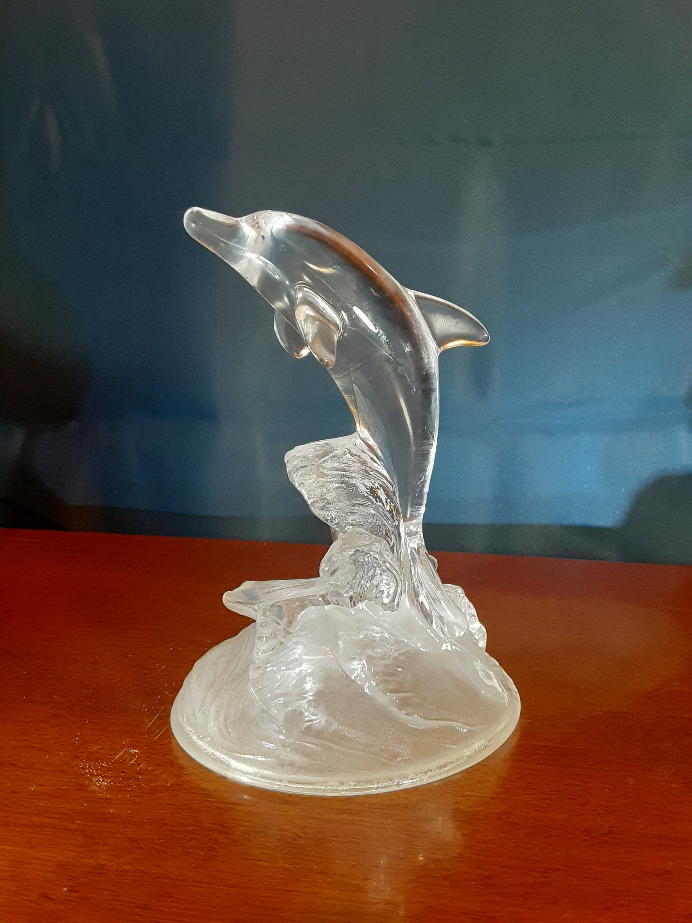 新品❣️美しい青CRYSTAL DARQUES DAUPHIN  CRISTAL D'ARQUES France Blue Clear Dolphin 24% Lead Crystal Glass