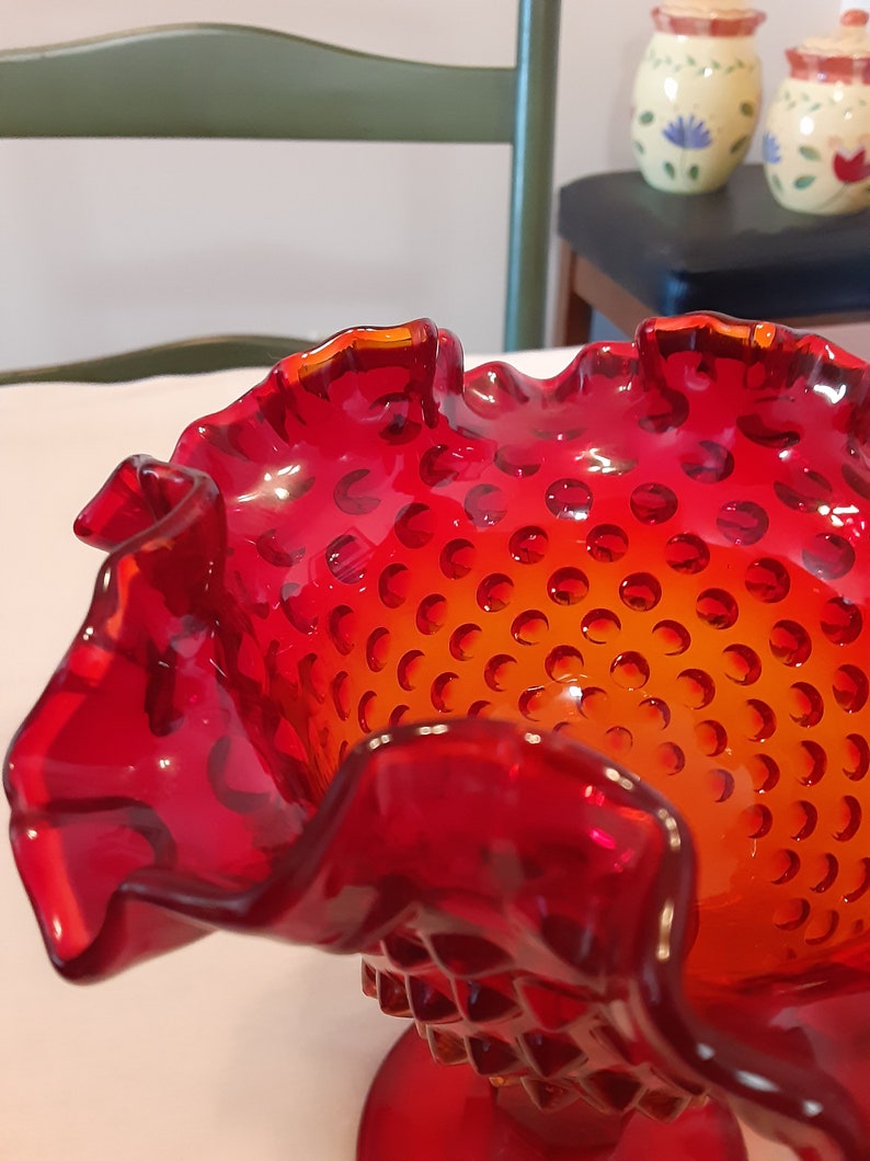 Vintage 1970s Fenton ruby amberina hobnail candy dish image 2