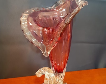 BOHEMIA ガラス スワン アート Vintage Bohemia Glass Ruby and Gold Art Vase - BJ Glassworks