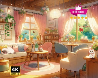 Animated Background Lofi Cozy Cafe Room, Vtuber Assets, Vtuber Background, Vtuber Asset, Vtuber Overlay, Animated Background, OBS Overlay
