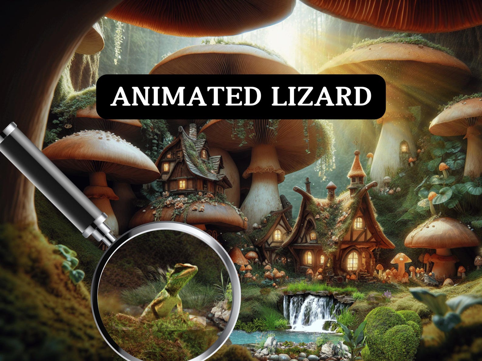 Animation 1565 4K Animated Background - Mushroom Waterfall Village Seamless Loop for ...