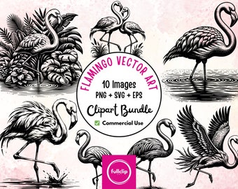 Flamingo Clipart Bundle, Flamingo SVG, Flamingo PNG, Flamingos Clipart, Bird SVG, Flamingo Clip Art, Commercial Use, Clipart Bundle
