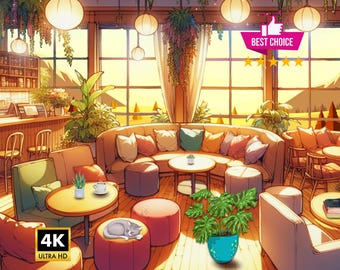 Animated Background Lofi Cafe Fall Day, Vtuber Assets, Vtuber Background, Vtuber Asset, Vtuber Overlay, Animated Background, OBS Overlay