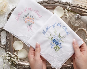 Personalisierte Freudentränen Hochzeit Taschentuch, Geschenk für Mutter des Braut Bräutigam, Baumwolle Andenken