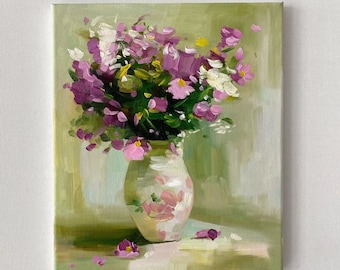 Pintura al óleo pintada a mano del florero, decoración floral hermosa del hogar