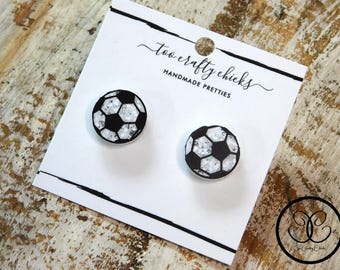 5/8 in. Soccer Earring Studs Earrings Sports Jewelry Soccer Mom Earrings Statement Soccer Earrings