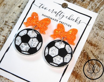 1 in. Soccer Bow Dangle Earrings Sports Jewelry Soccer Mom Earrings Statement Soccer Earrings