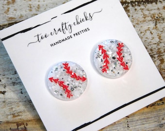 Aretes tipo botón redondos de béisbol/sóftbol de 3/4 pulg. Joyas deportivas Aretes de mamá de béisbol Aretes llamativos de sóftbol