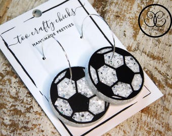 1,5 po. Boucles d'oreilles pendantes avec anneaux de football Bijoux de sport Boucles d'oreilles pour maman de football Boucles d'oreilles de football