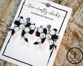 Soccer Bow Dangle Earrings Sports Jewelry Soccer Mom Earrings Statement Soccer Earrings