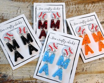Pendientes colgantes personalizados de béisbol/sóftbol MAMA, joyas deportivas, pendientes de béisbol para mamá, pendientes llamativos de sóftbol