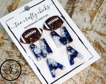 Custom Football MAMA Earring Dangles Earrings Sports Jewelry Football Mom Earrings Statement Football Earrings