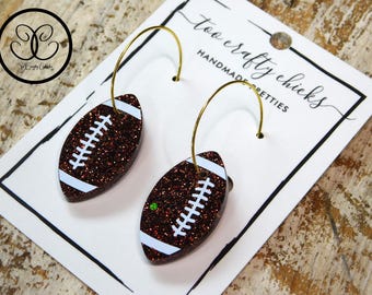 1 in. Football Earring Hoop Dangles Earrings Sports Jewelry Football Mom Earrings Statement Football Earrings