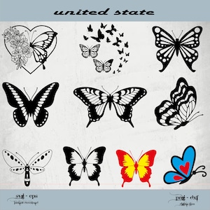 Bundle Svg papillons volants, Svg papillon, mise en page de conception de papillon,