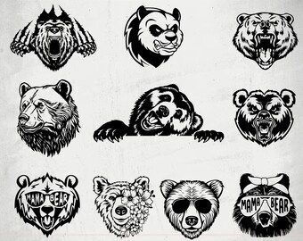 Bear SVG, Bear Head Svg, Roaring Bear Svg Bundle, Grizzly Bear Svg,