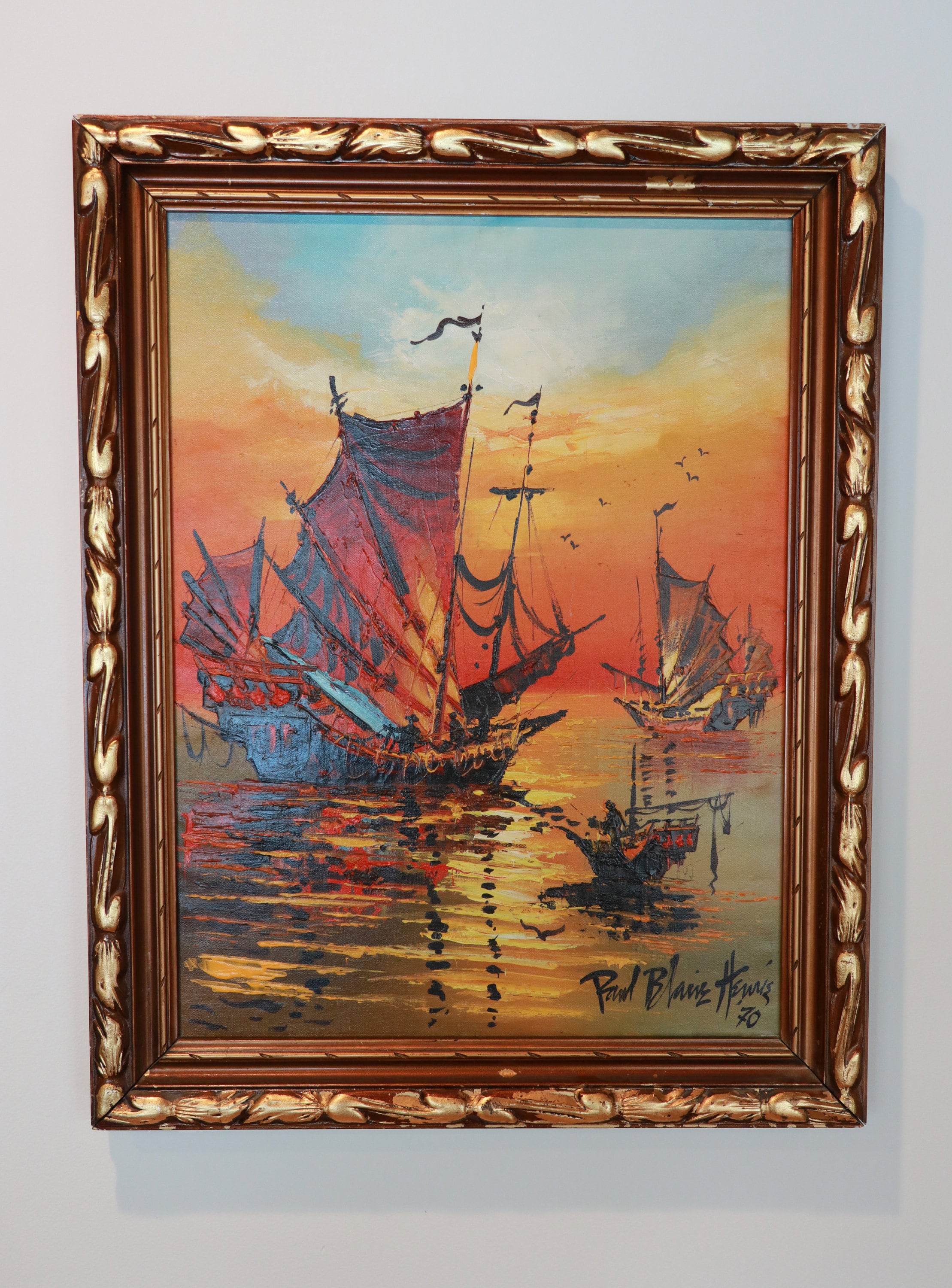 Vintage Sunset Seascape Oil Painting, Original Paul Blaine Henrie