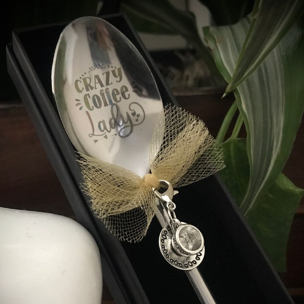 Crazy Coffee Lady Spoon | Coffee Spoon with Charms | Funny Personalized Gifts | Mom Gift | Coffee Spoon Set | Girlfriend Gift | Coffee Lover