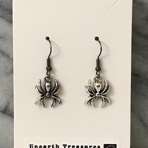 Spider Dangle Earrings | Gothic Spider Earrings | Silver Spider Earrings | Handmade Halloween Earrings and Accessories | Spider Jewelry
