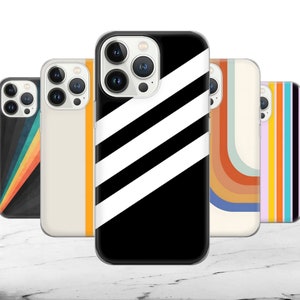 Custodia per telefono con strisce retrò anni '80, cover estetica anni '70 per iPhone 16, 15, 14, 12, Xr, 11 Pro, 13, Xs, Samsung S10, S20, S22, A33, Huawei P30