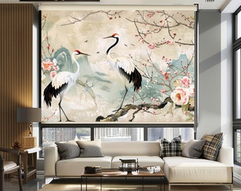 Vintage Chinoiserie Roller Blinds Prints, Birds Roller Shades for Door, Botanical Floral Window Blinds and Shades, Custom Window Treatments