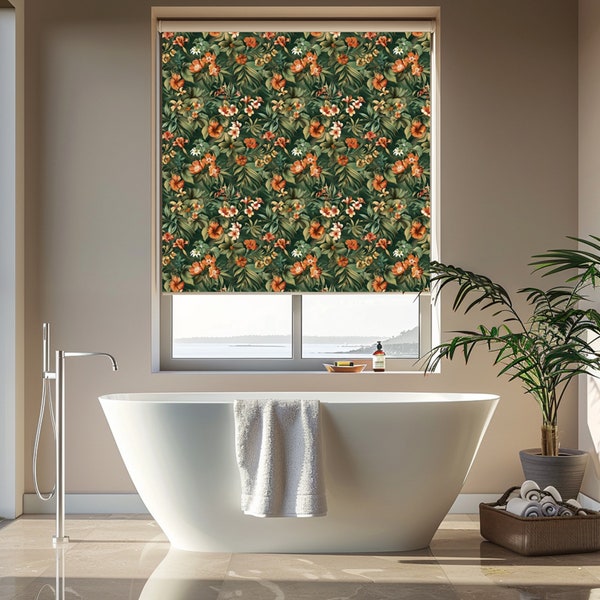 Exotic Leaves Printed Roller Shade, Flowers Blackout Custom Window Treatments, Floral Print Curtains Personalized Roller Shades