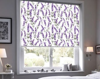 Impresión de persianas enrollables florales de lavanda, cortinas personalizadas para tratamientos de ventanas personalizados de puertas, persianas y cortinas para ventanas, arte de cortinas enrollables