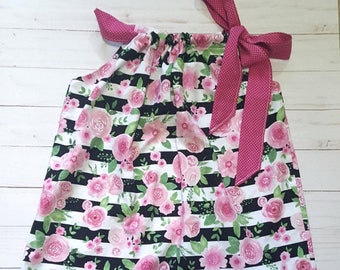 girls dress, pink dress for girls, pillowcase dress, pink white dress, toddler dress, girls pillowcase dress, pink white black dress