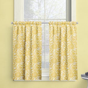 Yellow Floral Cafe Curtains: Premier Prints Cotton Linen Blend
