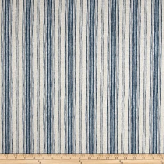 blue and grey striped curtains